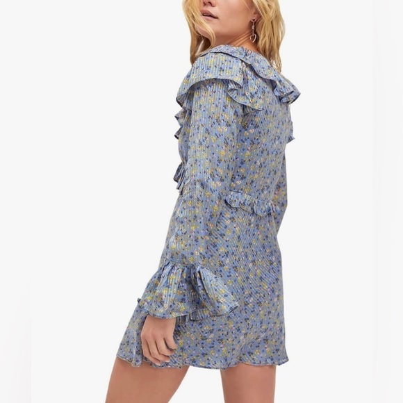 Free People NWT Sweetest Thing Midnight Cowboy blue floral ruffle dress Size 12 - Picture 4 of 6